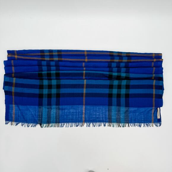 Burberry Scarf Authentic Blue Gauze Oversized Lightweight Plaid Nova Check Sheer - Picture 7 of 10